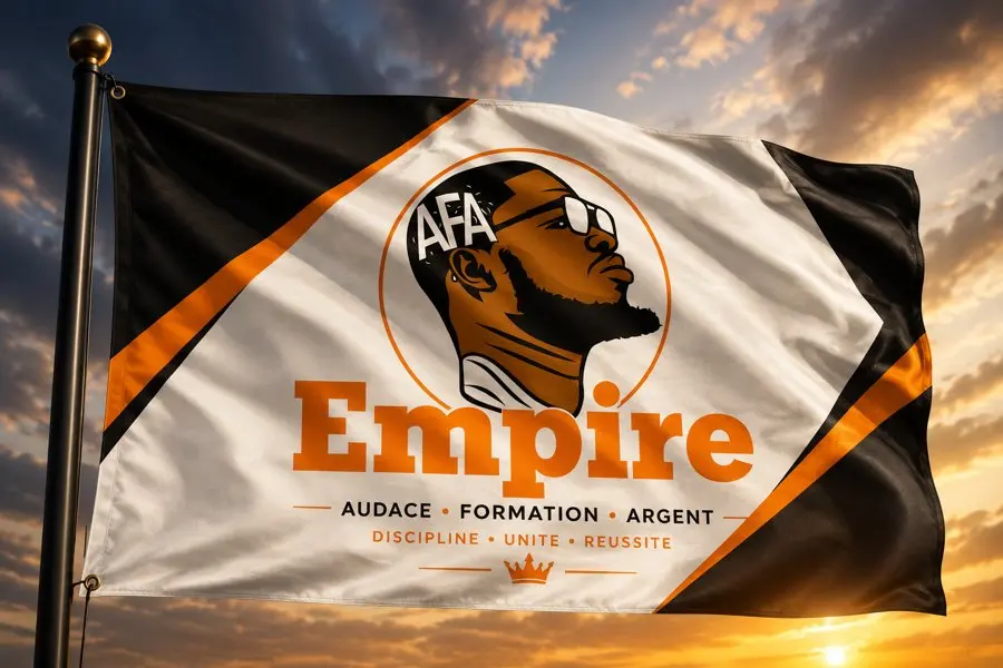 Drapeau d'Empire AFA, la communauté e-commerce fondée par Paul Pogbus, avec la devise Audace, Formation, Argent